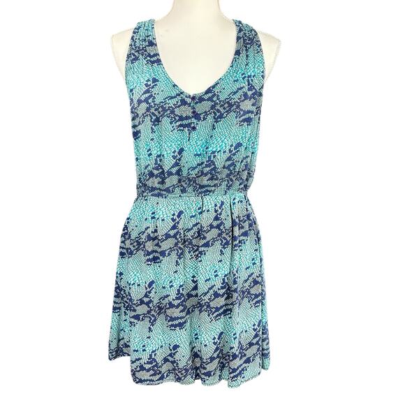 Fire Los Angeles Dress Women Size Large Blue & Turquoise Animal Scales Boho Mini - Picture 1 of 11